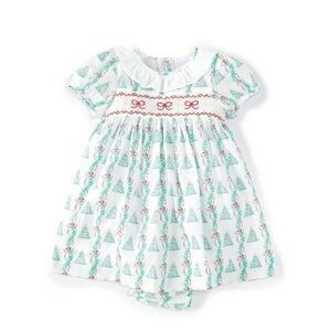 🎁 NWT Pearly Gates X Edgehill Collection Baby 👧 12M 🎁 Christmas Tree Print Dress